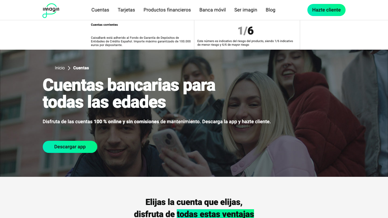 Captura del sitio de Cuenta imagin