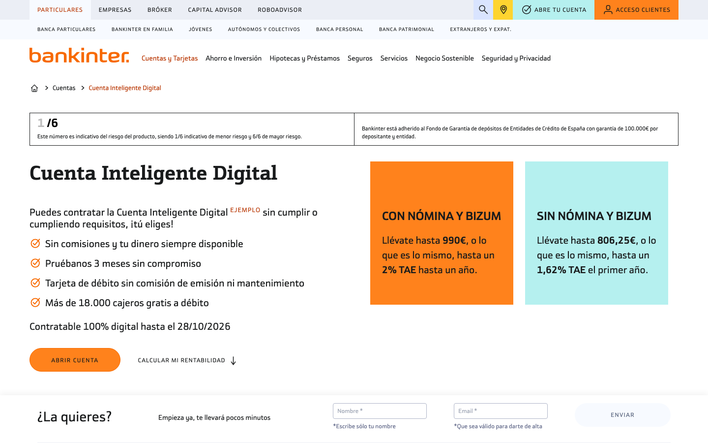 Captura del sitio de Cuenta Inteligente EVO Banco