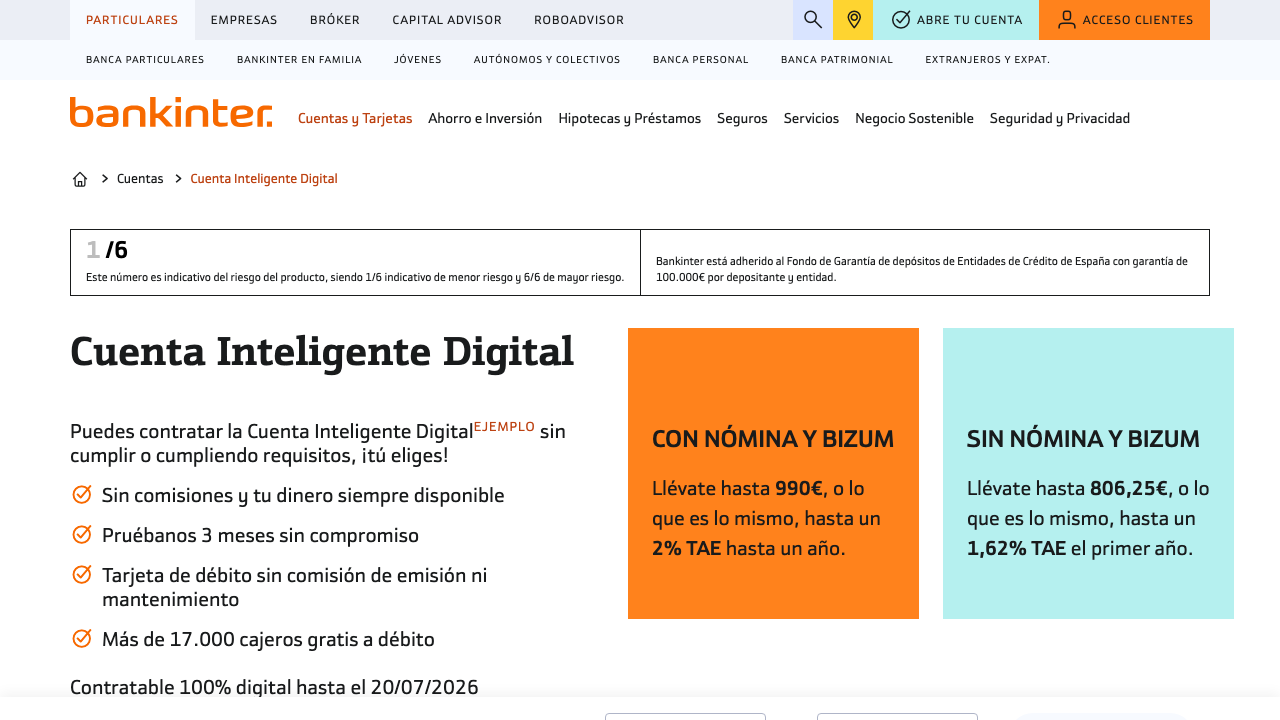 Captura del sitio de Cuenta Inteligente EVO Banco