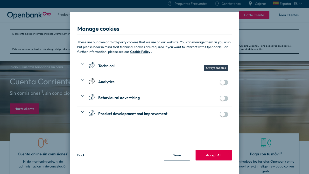 Captura del sitio de Cuenta Negocio Openbank