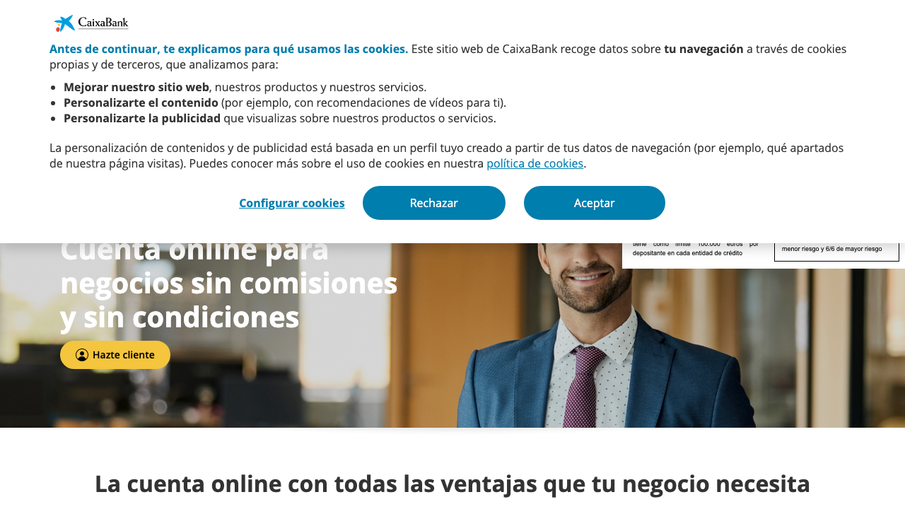 Captura del sitio de Cuenta Negocios CaixaBank