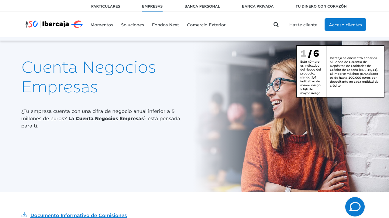 Captura del sitio de Cuenta Negocios Empresas Ibercaja