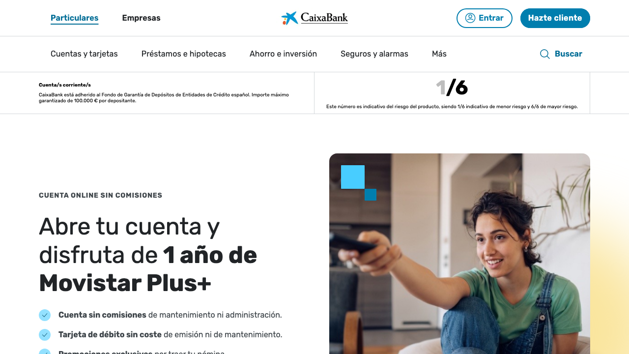 Captura del sitio de Cuenta Online Sin Comisiones CaixaBank