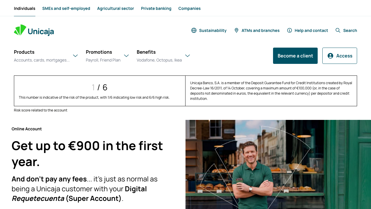 Captura del sitio de Cuenta Online Unicaja