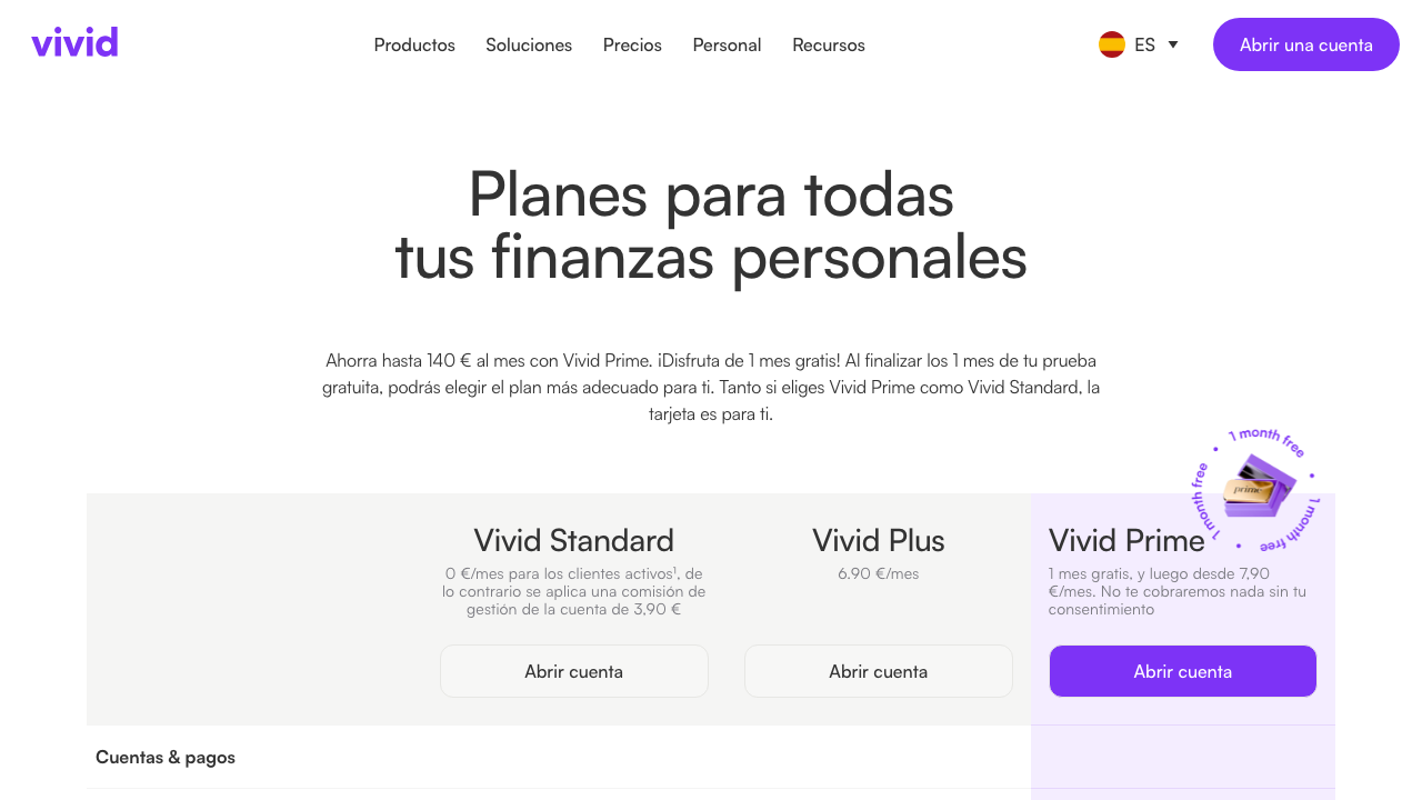 Captura del sitio de Cuenta Personal Vivid