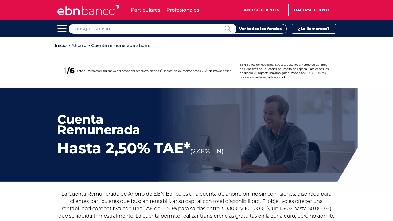 Captura del sitio de Cuenta Remunerada EBN