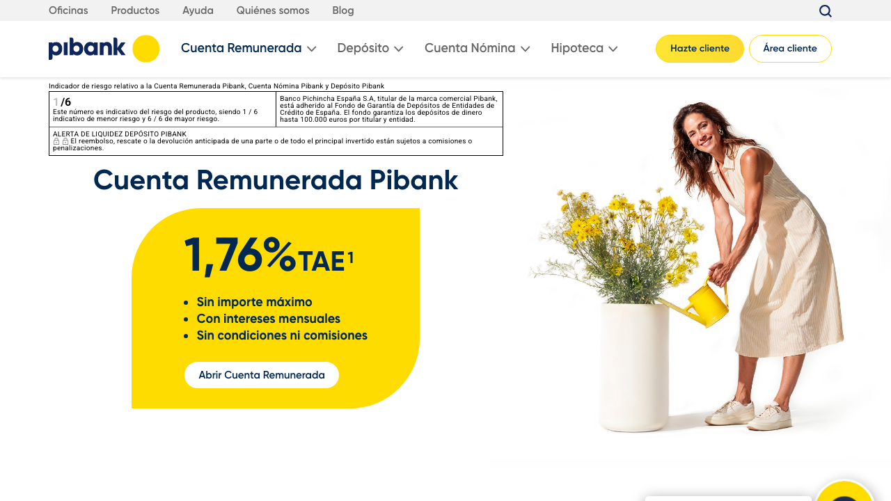 Captura del sitio de Cuenta Remunerada Pibank