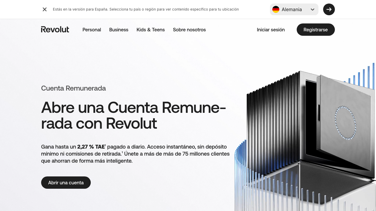 Captura del sitio de Cuenta Remunerada Revolut