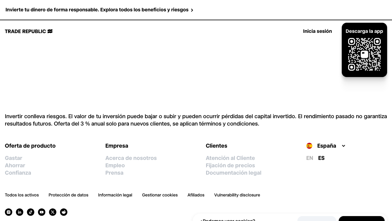Captura del sitio de Cuenta Remunerada Trade Republic