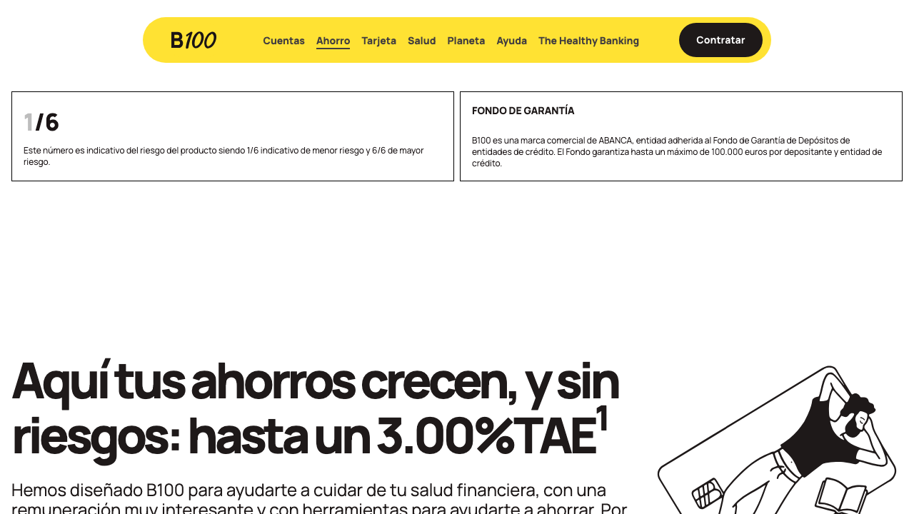 Captura del sitio de Cuenta Save B100