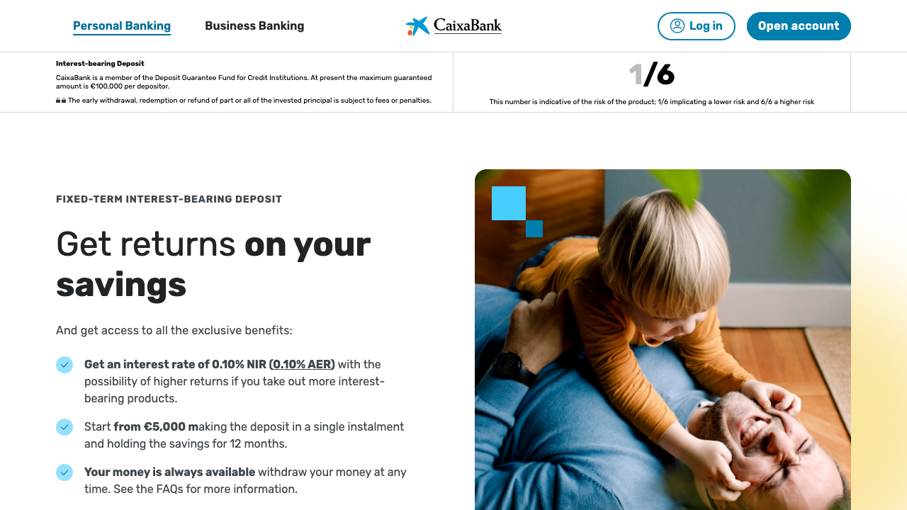 Captura del sitio de Depósito Bonificado CaixaBank