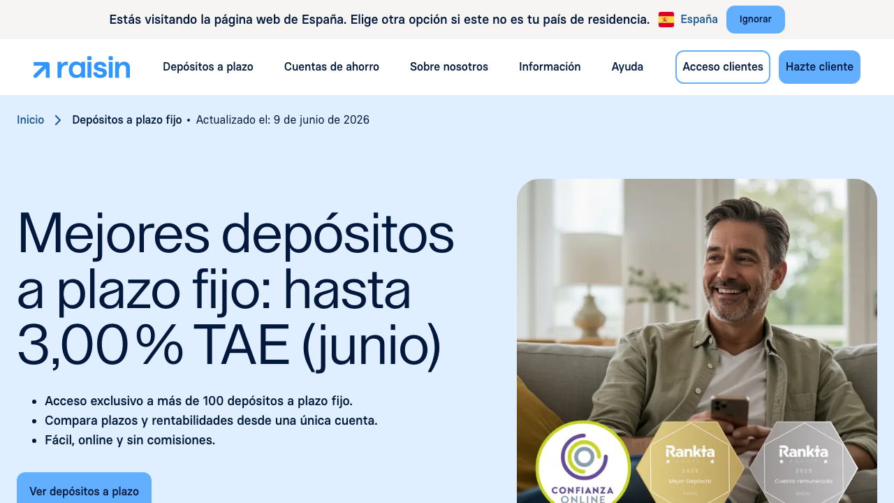 Captura del sitio de Depósitos a Plazo Fijo Raisin