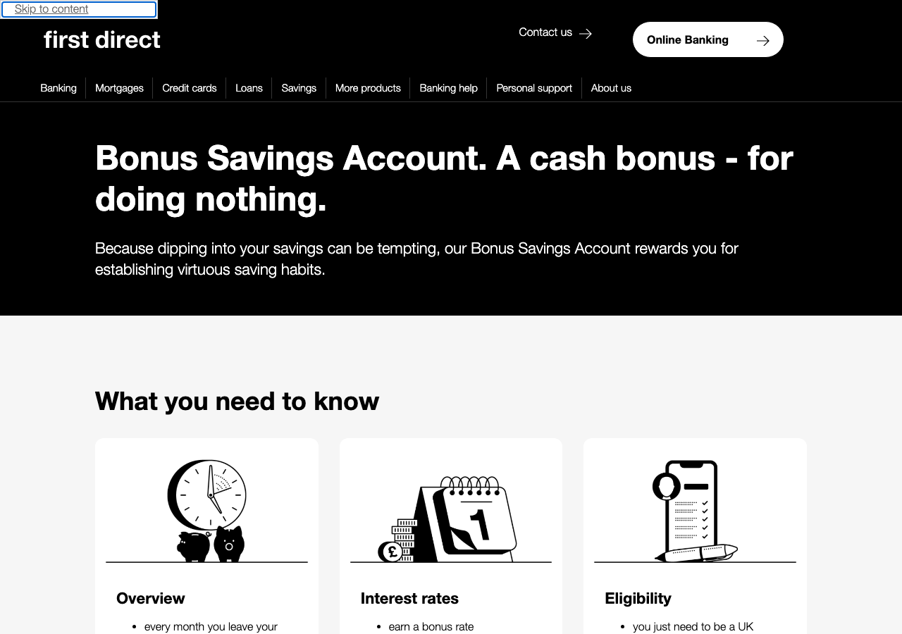Screenshot of the website of first direct Savings Account