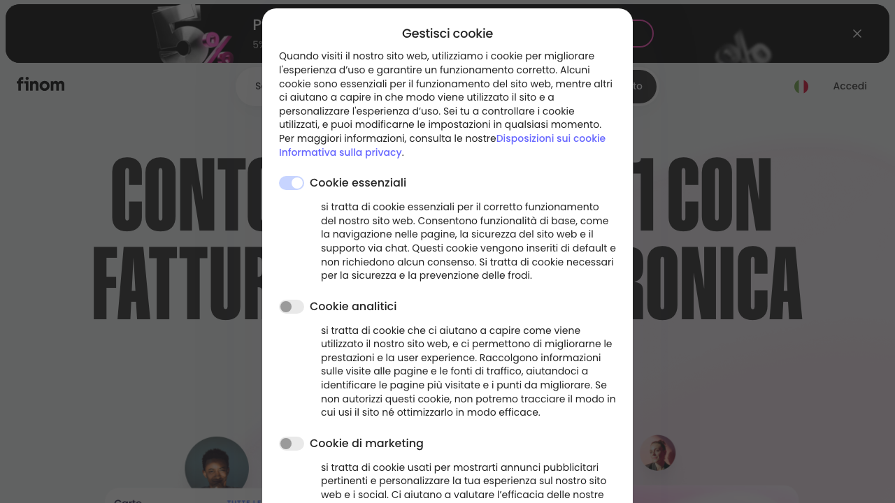 Screenshot del sito di Finom