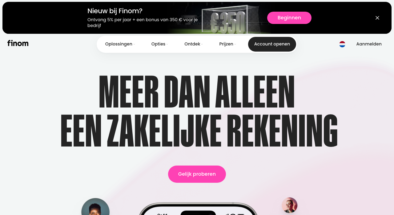 Finom zakelijke rekening - screenshot website 2026
