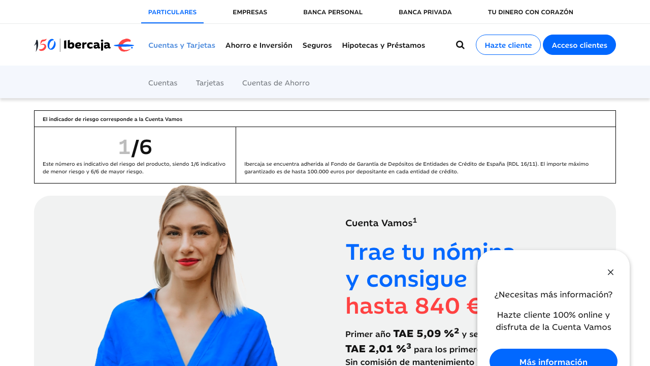 Captura del sitio de Ibercaja Cuenta Vamos
