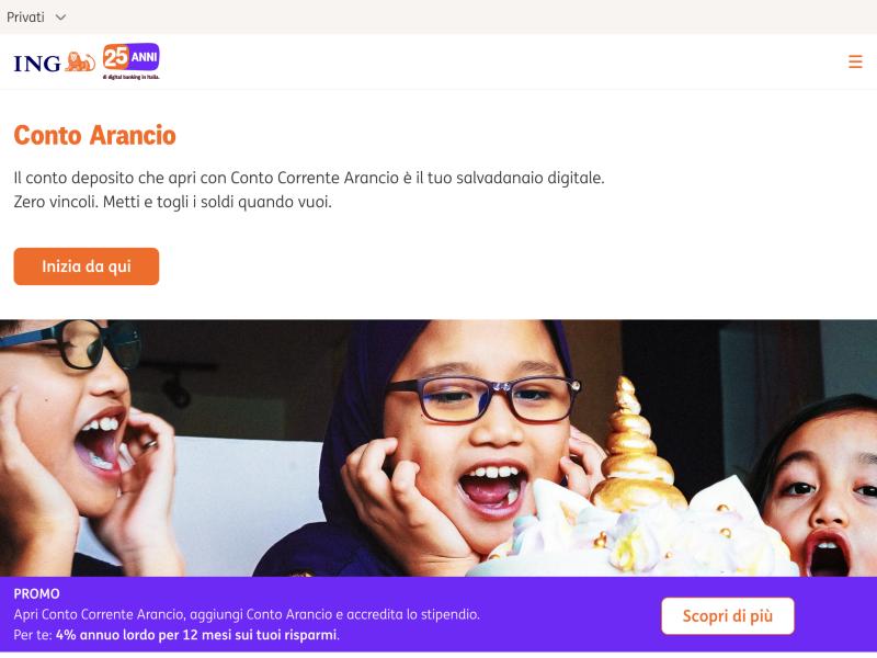 Screenshot del sito di ING Italia Conto Arancio