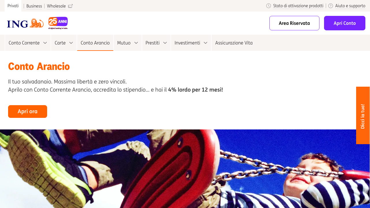 Screenshot del sito di ING Italia Conto Arancio