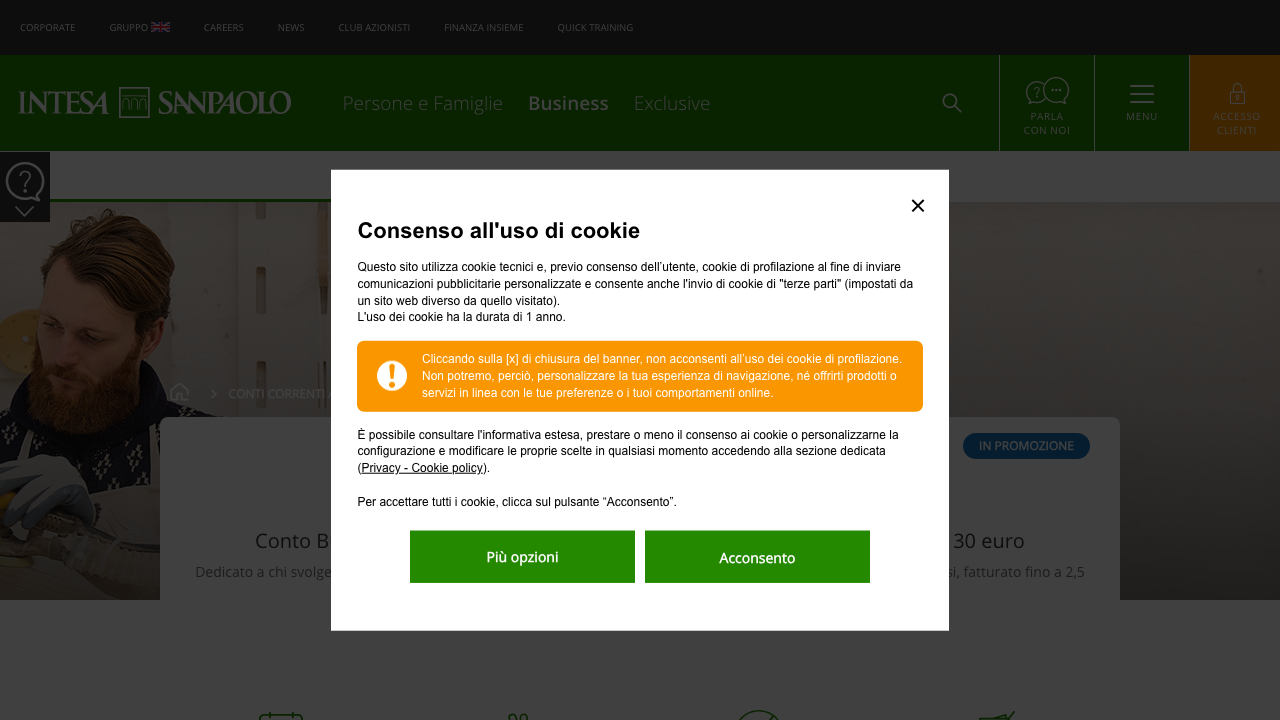 Screenshot del sito di Intesa Sanpaolo Conto BusinessInsieme