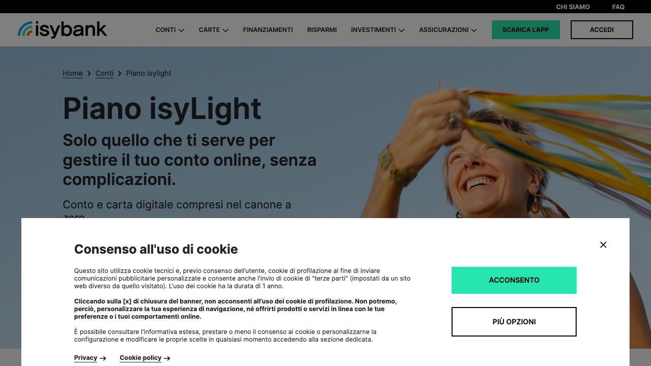 Screenshot del sito di isybank Conto Corrente isyLight