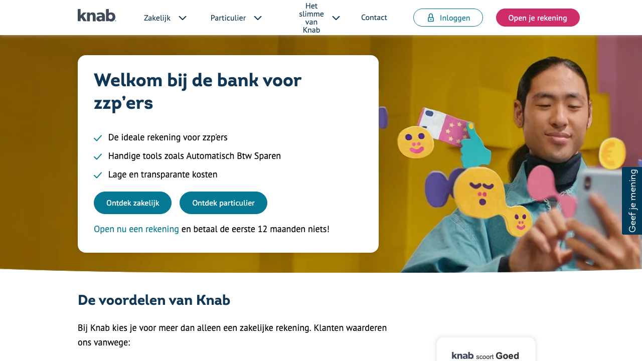 Screenshot van de website van Knab Betaalrekening