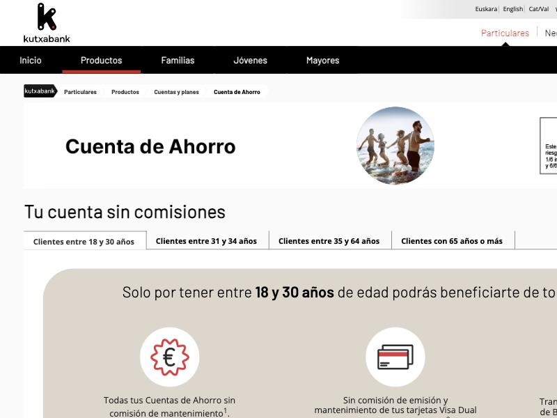 Captura del sitio de Kutxabank Cuenta de Ahorro