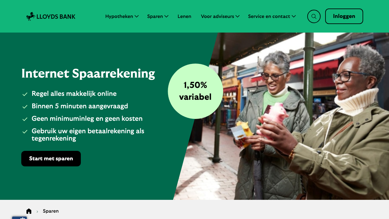 Screenshot van de website van Lloyds Bank Internet Spaarrekening