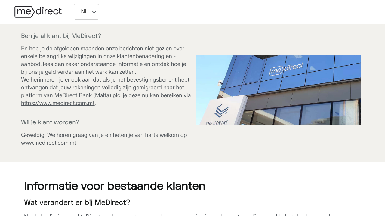 Screenshot van de website van MeDirect MeDeposit
