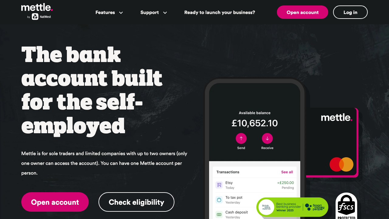 Screenshot of the website of Mettle Business Account