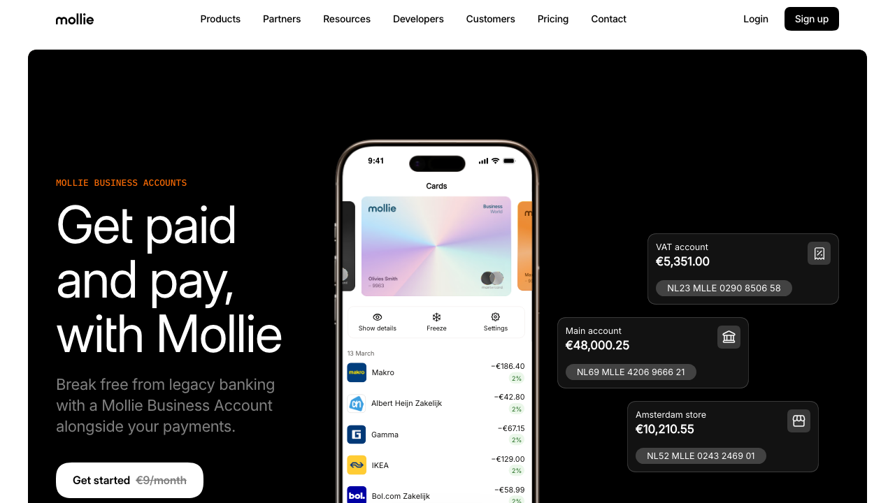 Screenshot van de website van Mollie Zakelijke Rekening
