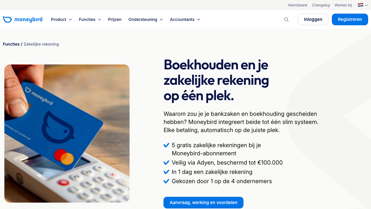 Screenshot van de website van Moneybird Betaalrekening