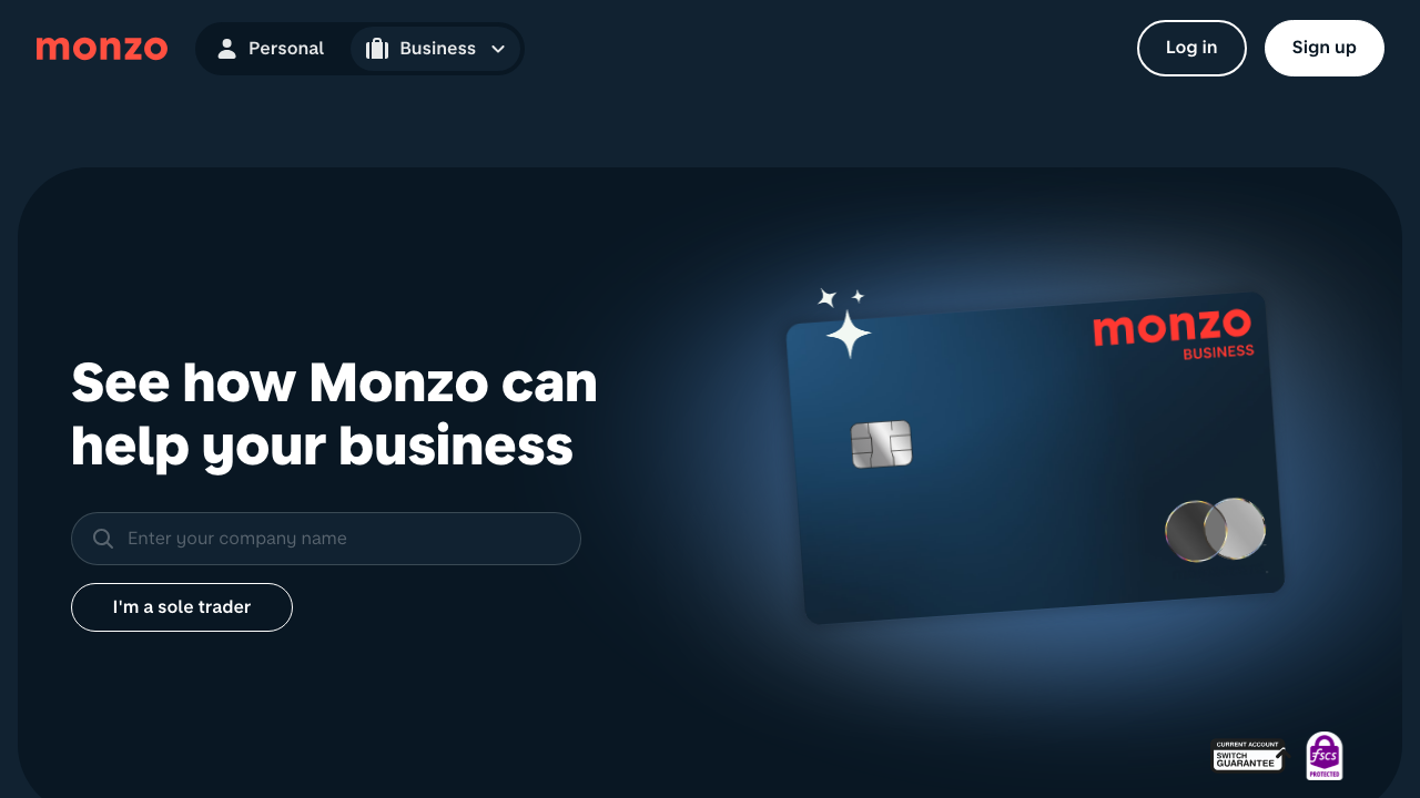Screenshot of the website of Monzo Business Account