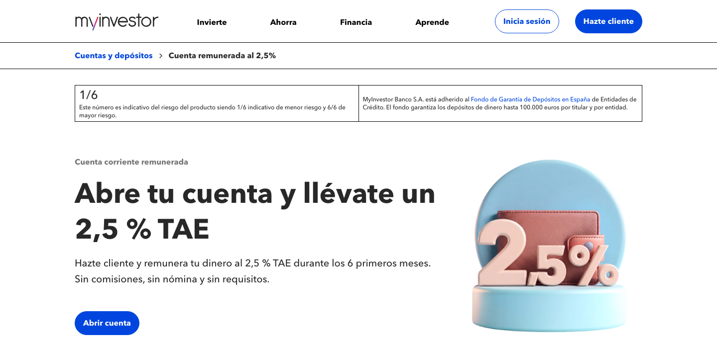 Captura del sitio de Cuenta MyInvestor