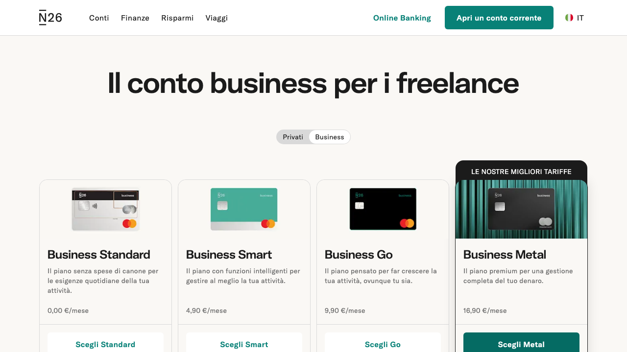 Screenshot del sito di N26 Business