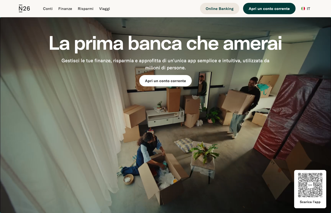N26: home page della banca digitale tedesca disponibile in Italia