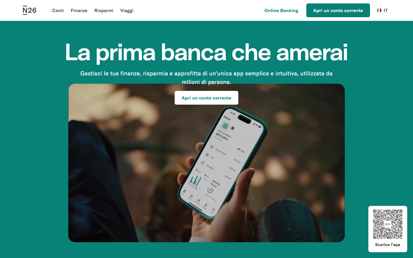 N26 - conto standard homepage