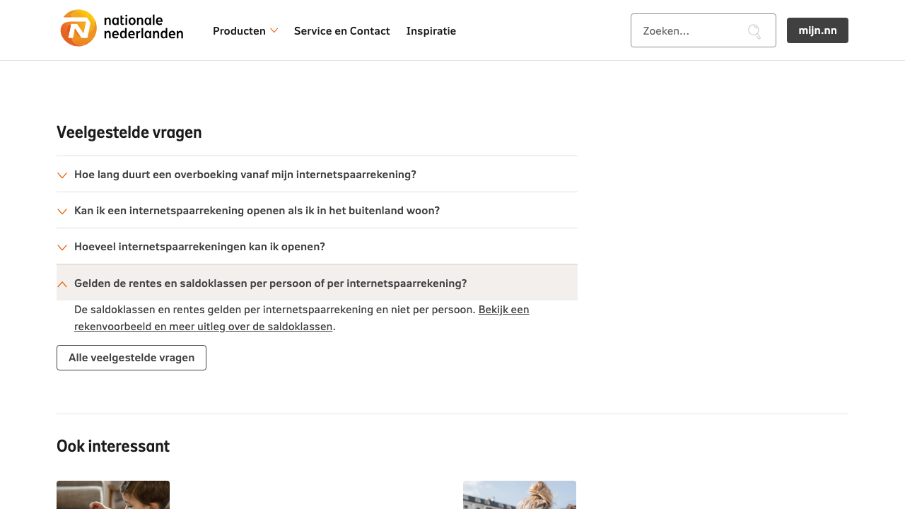 Screenshot van de website van Nationale-Nederlanden Internet Spaarrekening