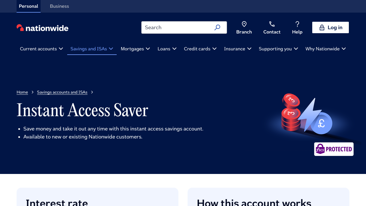Screenshot of the website of Nationwide Building Society Nationwide Savings Account