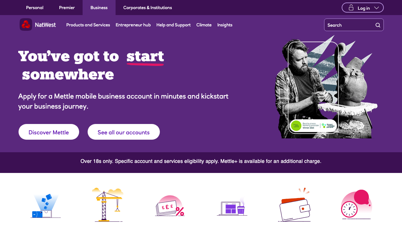 Screenshot of the website of NatWest Business Current Account