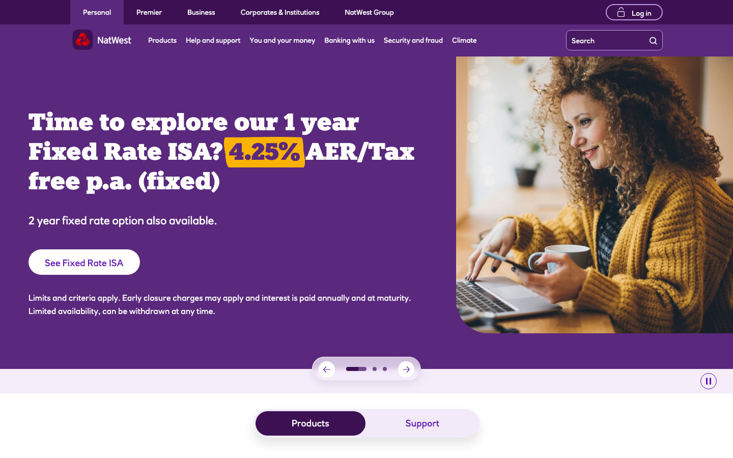 Screenshot of the website of NatWest Select Account