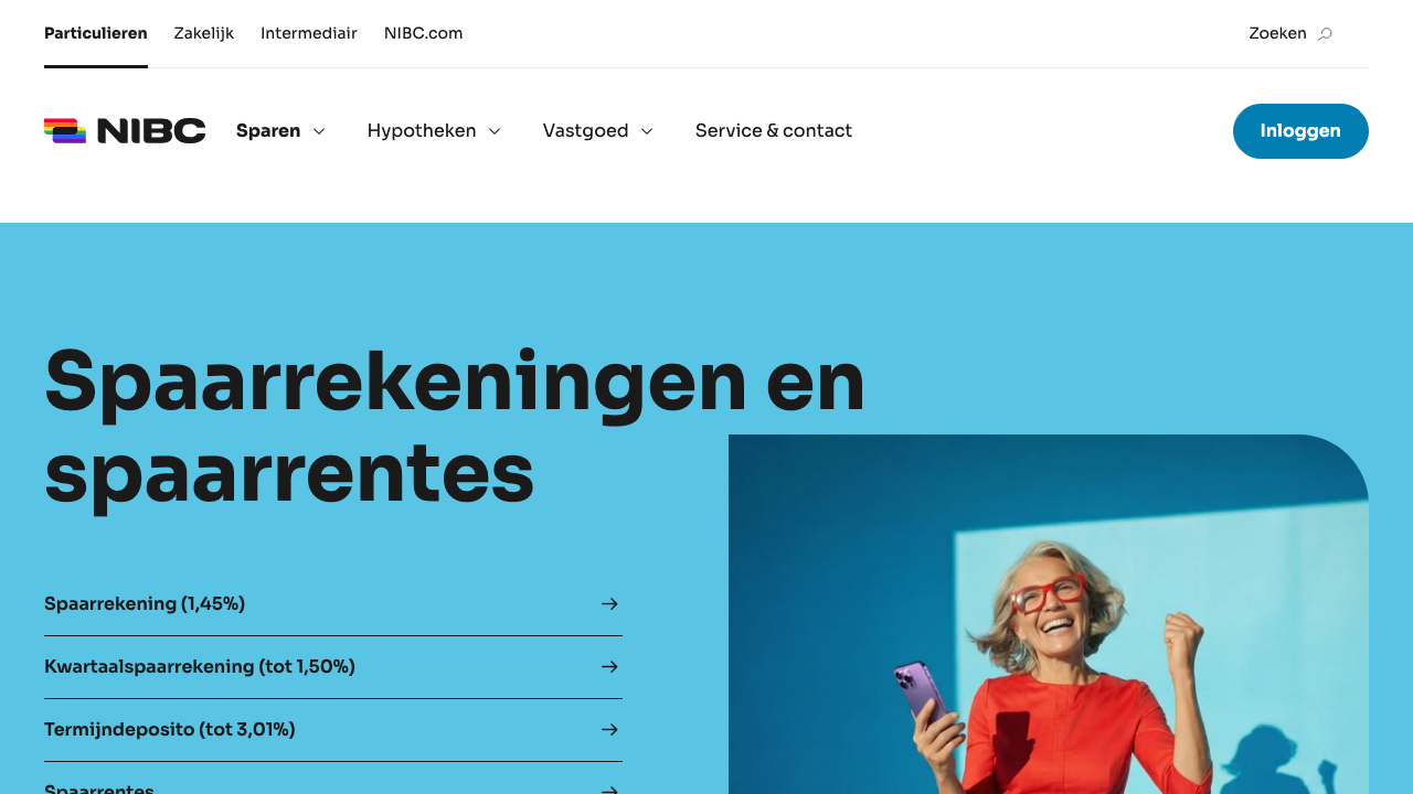 Screenshot van de website van NIBC Termijndeposito
