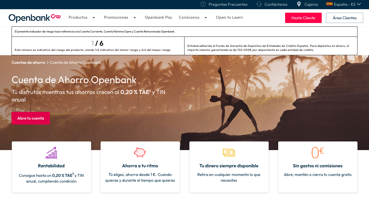 Captura del sitio de Cuenta Remunerada Openbank