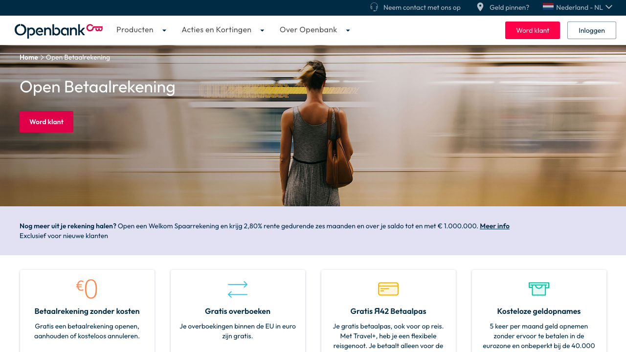 Screenshot van de website van Openbank Open Betaalrekening
