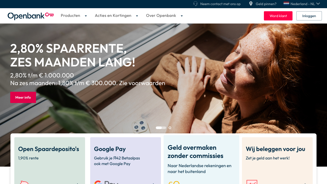 Screenshot van de website van Openbank Open Spaarrekening