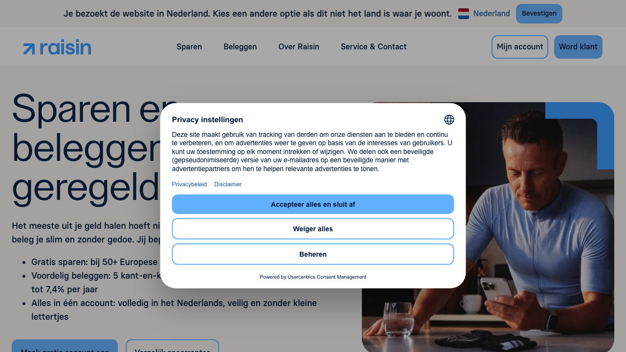 Screenshot van de website van Raisin (WeltSparen) Spaarplatform