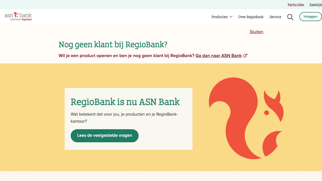 Screenshot van de website van RegioBank Betaalrekening