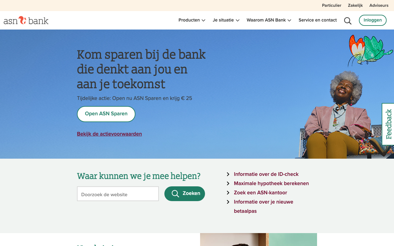 ASN Bank homepage (RegioBank is onderdeel van ASN Bank)
