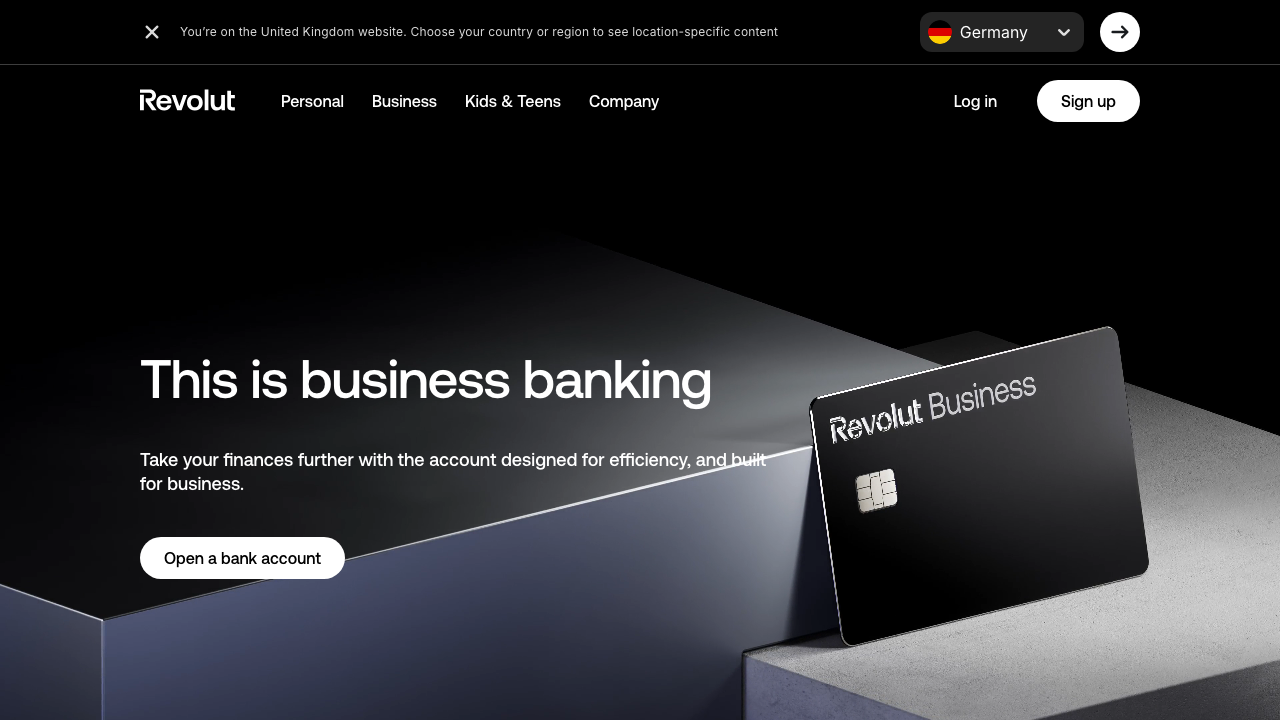 Screenshot of the website of Revolut Business Account