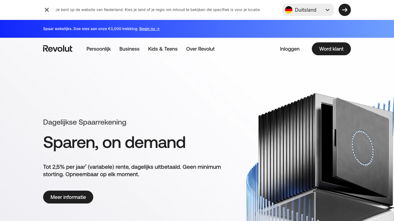 Screenshot van de website van Revolut Dagelijks Sparen