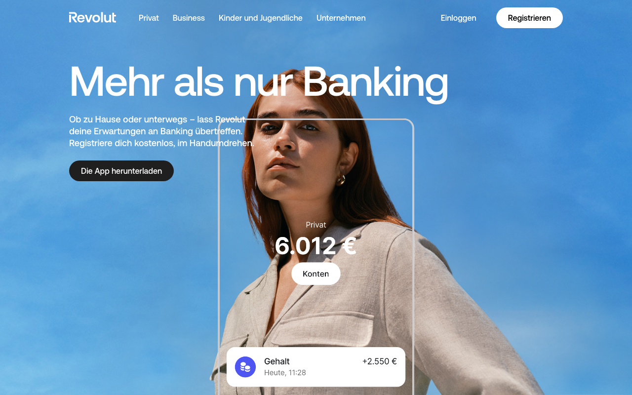 Screenshot der Revolut-Homepage 2026